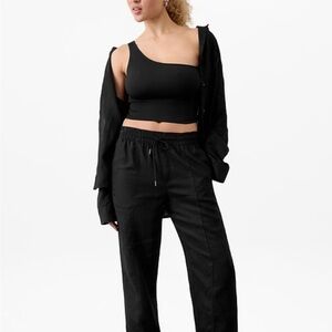 Athleta retreat high rise linen ankle pant black medium petite